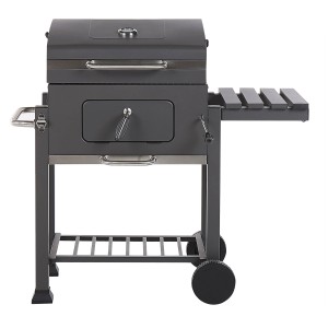 Barbecue à charbon de bois en acier gris Beliani Pavlof avec étagère et thermomètre.