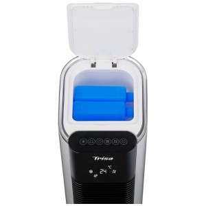 Rafraîchisseur d'air Trisa Hydro Chill X81 Max avec réservoir d'eau ouvert et packs de glace.