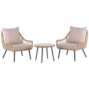 Set bistro Laureto: 2 sedie in rattan con cuscini, 1 tavolo con piano in vetro. Set mobili da balcone naturale.