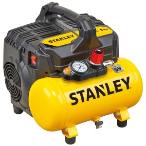 Compresseur Stanley DST100/8/6 Super Silent jaune avec réservoir 6L et poignée.