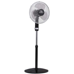 Ventilateur sur pied Sonnenkönig Black 16, noir et argent avec pales transparentes.