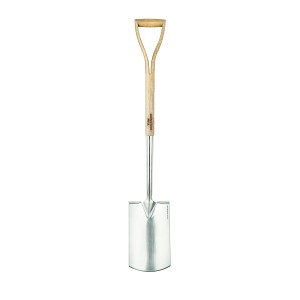 Bêche en acier inoxydable avec manche en frêne pour le jardinage.