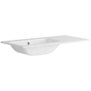 Vasque à poser gauche en fonte minérale blanche, idéale pour meubles de salle de bain et plans vasques.