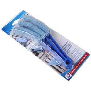 Nettoyeur de lamelles avec revêtement microfibre bleu et manche sous blister.
