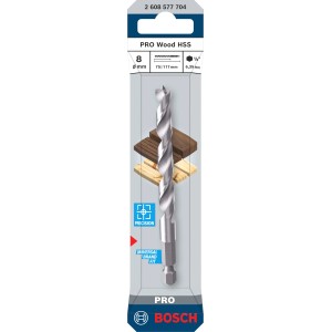 Punta da legno Bosch Pro Wood HSS, 8 mm, colore argento, con codolo esagonale.