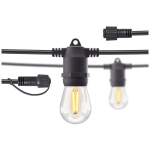 Catena luminosa da giardino Hombli 5m con LED bianco caldo e cavo nero.