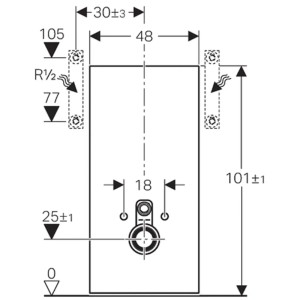 Disegno tecnico del modulo sanitario Geberit Monolith, dimensioni per l'installazione di WC sospesi.