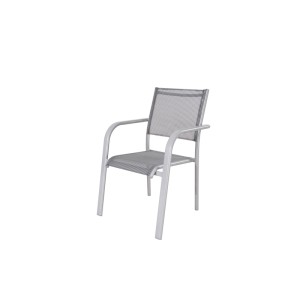 Sedia impilabile Acamp Albergo, grigio platino, alluminio, tessuto traspirante. Sedia da giardino per patio e giardino.