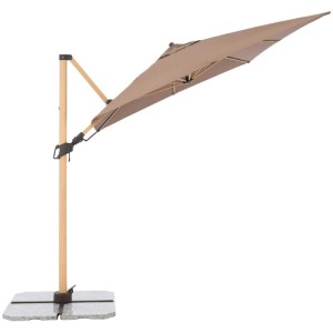 Pendelschirm Alu Wood AX Greige, 220x300 cm, mit Holzoptik und Kurbel für einfache Bedienung.