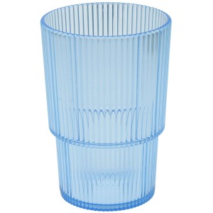 Gobelet bleu en polystyrène, 475 ml, avec motif rayé. Vaisselle pour usage quotidien.