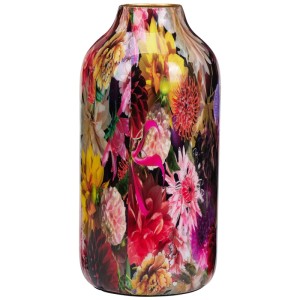 Vaso per fiori in metallo multicolore a forma di bottiglia, Ø 12 cm x 25 cm.