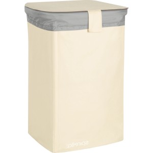 Cesto portabiancheria bianco Spirella Classic-L con coperchio e sacco grigio.