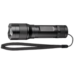 Lampe de poche LED Goobay High Bright 300 noire en aluminium avec dragonne.