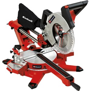 Troncatrice radiale Einhell TE-SM 2534 Dual, 1800 W, rossa, con lama e sacco raccogli trucioli.