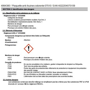 Avvertenze per dischi profumati per repellente per martore. Notare le importanti informazioni sulla sicurezza.