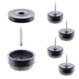 Patins en feutre Wagner QuickClick Ultrasoft Slim, lot de 12, noir-gris, Ø 17 mm. Patins pour meubles pour sols délicats.