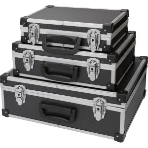 Set de 3 valises à outils LUX en aluminium avec fermetures à clip.