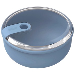 Contenitore rotondo blu Rotho Ela da 0,75 l con coperchio trasparente per alimenti.