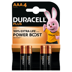 Piles Duracell AAA, lot de 4. Piles alcalines pour appareils à consommation d'énergie constante.