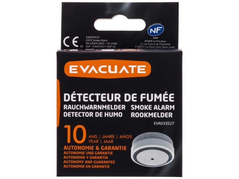 Lot De 2 Détecteurs De Fumée NF Autonomie 10 Ans + Supports Magnétiques EVACUATE