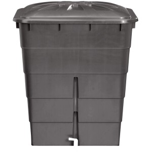 Barile per acqua piovana Garantia quadrato, grigio grafite con coperchio e rubinetto, capacità 300 l.