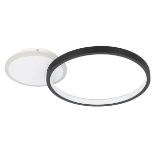 Plafonnier LED moderne Eglo Gafares, 40,5x29 cm, blanc et noir, avec surface lumineuse ronde.