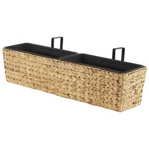 Sandbeiger Blumenkübel Kawala aus Wasserhyazinthe mit zwei Einsätzen und abnehmbaren Griffen.