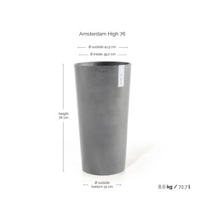 Pot de fleurs haut gris Ecopots Amsterdam, 41x76cm, idéal pour l'intérieur et l'extérieur.