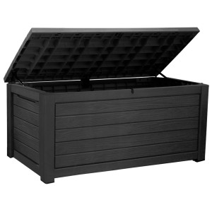 Box universale in plastica Keter Northwood aperta, 630 l, effetto legno, nera.