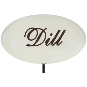 Marqueur d'herbes aromatiques 'Dill' en émail blanc pour plates-bandes et pots, hauteur 30 cm.