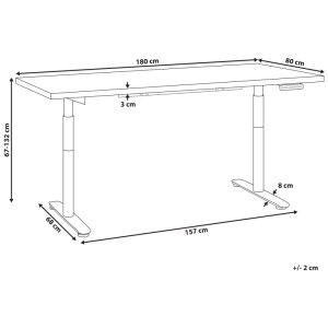 Illustration d'un bureau réglable en hauteur Beliani Destines en noir et gris avec dimensions.