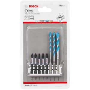 Jeu de forets et d'embouts de vissage Bosch Impact Control, 8 pièces, pour perceuses universelles.