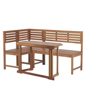 Set mobili da balcone Beliani Treia, 4 posti, in legno acacia marrone con tavolo.