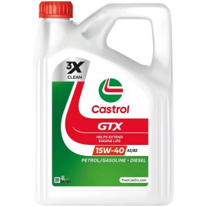 Huile moteur Castrol GTX 15W-40, bidon de 4 litres pour moteurs essence et diesel.
