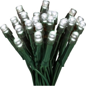 Guirlande lumineuse LED avec 140 LED blanc froid et câble vert pour une utilisation intérieure et extérieure.