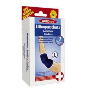 Wundmed Ellbogenschutz, Größe L, blau. Stabilisierende Bandage für Sport & Alltag.