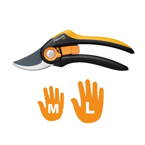Cesoia bypass Fiskars Plus SmartFit P541 con indicazione taglie M e L.