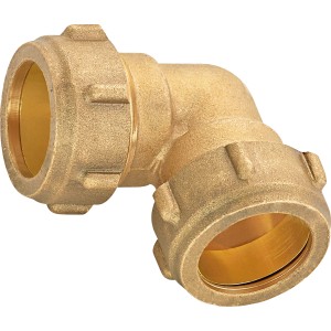 Raccordo a gomito a compressione in ottone, 52 mm, per acqua potabile, riscaldamento e solare.