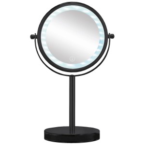 Specchio cosmetico Kleine Wolke Bright Mirror, nero, con illuminazione LED e ingrandimento.