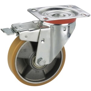 Doerner + Helmer Lenkrolle mit Feststeller, PU/Alu, Ø 10cm. Rolle für Möbel, Werkstattwagen und mehr.