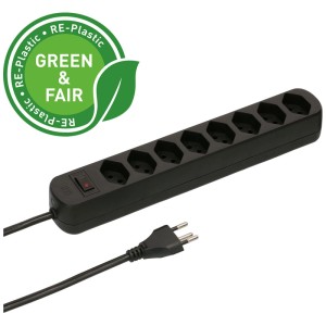 Schwarze Steckdosenleiste Basic Line mit 8 Typ 13 Anschlüssen und 1,5 m Kabel.
