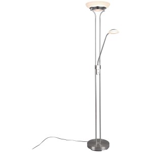 Lampadaire LED Orsan en nickel mat avec verre albâtre et liseuse.