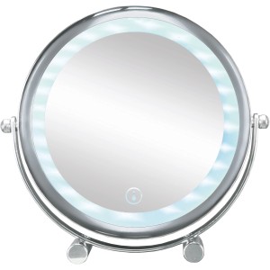 Specchio cosmetico a LED Kleine Wolke Bright Mirror Shorty, specchio rotondo argentato con illuminazione a LED.