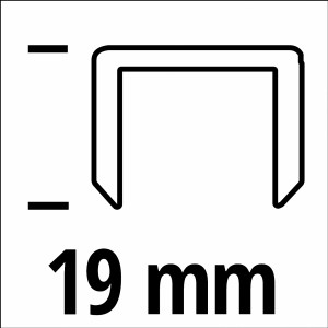Illustrazione di un punto metallico Einhell da 19 mm per cucitrici, confezione da 3.000 pezzi.