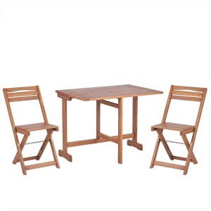 Ensemble bistro Beliani Lenola 3 pièces en acacia marron avec chaises et table pliantes.