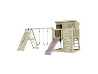 PolarPlay Spielturm Aksel Doppelschaukel Kletterturm Rutsche Altrosa