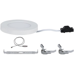 Panneau LED encastrable Paulmann Cover-it 6W, blanc, rond, avec accessoires pour spots encastrables.
