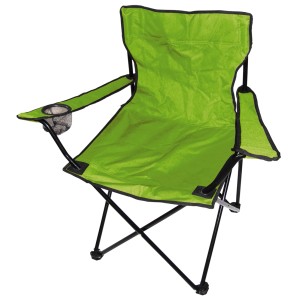 Sedia da pesca verde lime con portabevande e telaio in metallo nero, inclusa borsa per il trasporto.