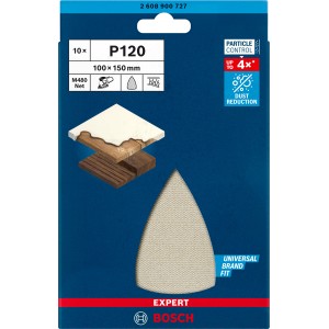Feuille abrasive à maille Bosch Expert M480, 100x150mm, grain K120, 5 pièces, pour multi-ponceuses.