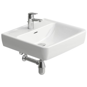 Ensemble lavabo Laufen Pro blanc avec robinet. Lavabo simple en céramique avec trou de robinet.